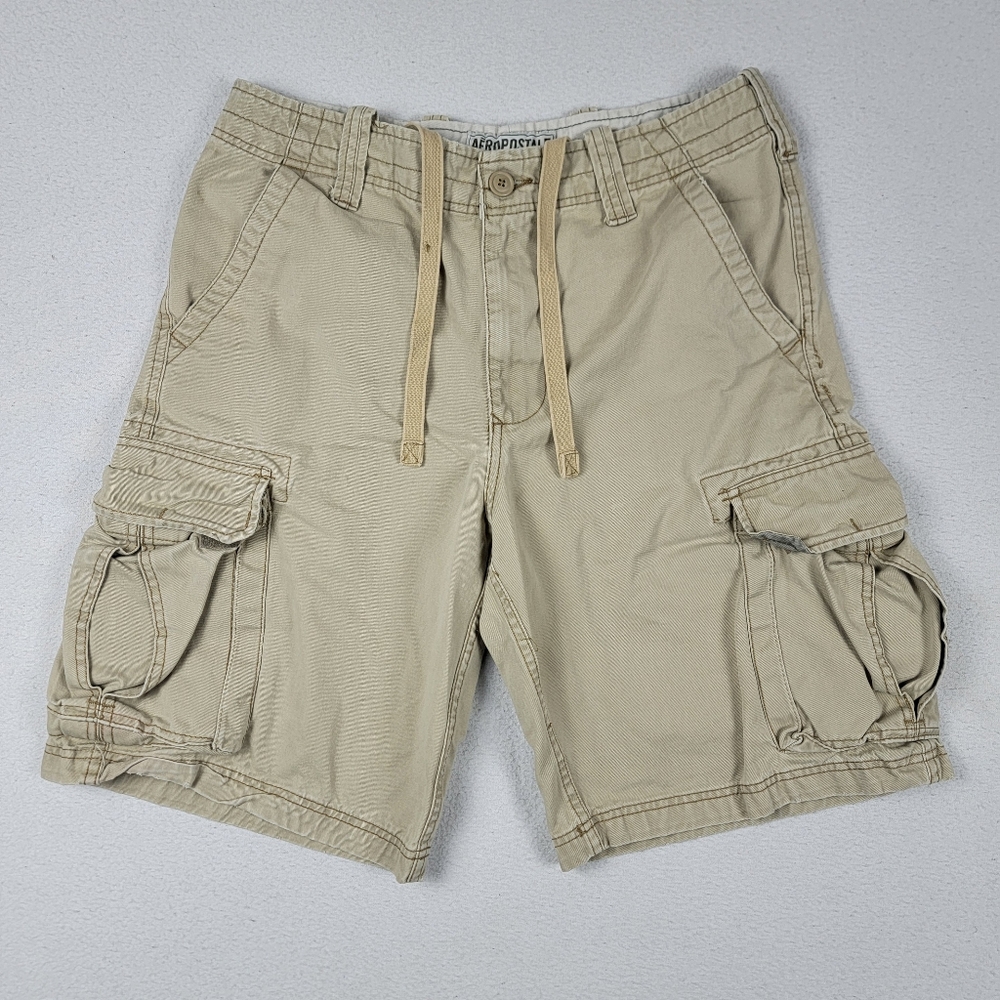 Vintage Aeropostale Cargo Shorts Men's 32 Beige Heavyweight Cotton Baggy